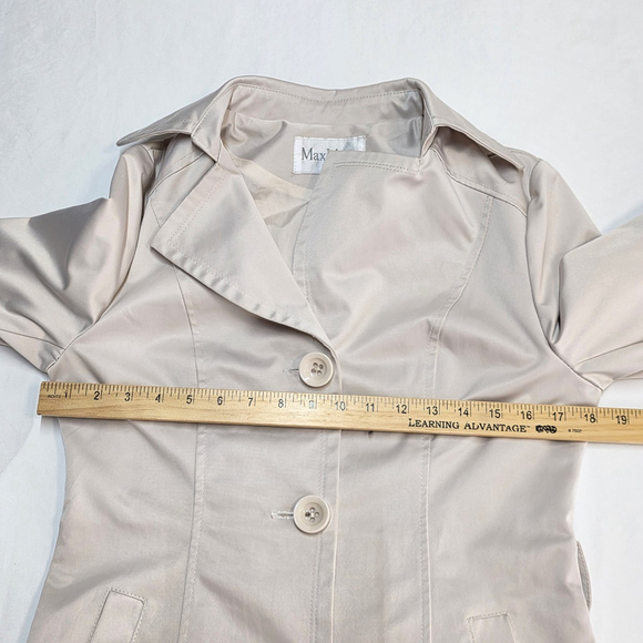 Quiet Luxury Max Mara Trench Coat L Taupe Belted Button Front Long Jacket Italy - Picture 8 of 16